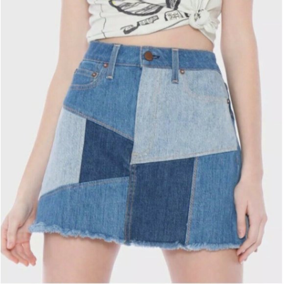 Patchwork Denim Alice + Olivia Skirt